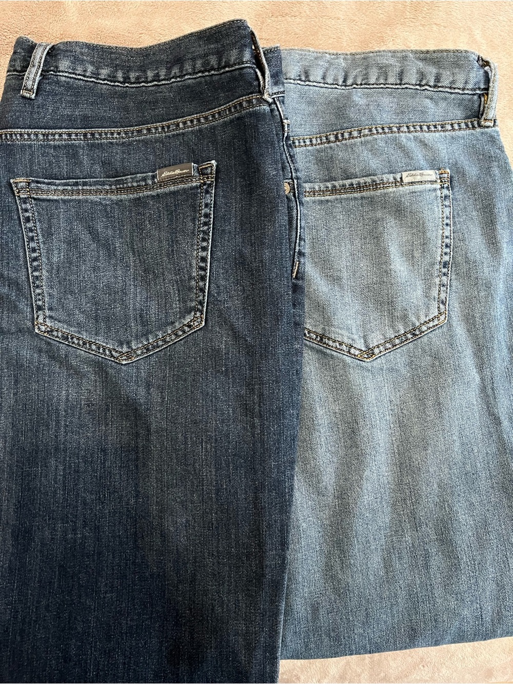 Eddie Bauer Dark and Light Denim Jeans with Black-and-White Houndstooth Lining
